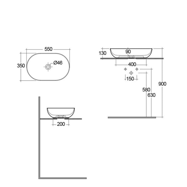 Νιπτήρας Feeling Oval White AWH  55x35x13 cm Rak Ceramics